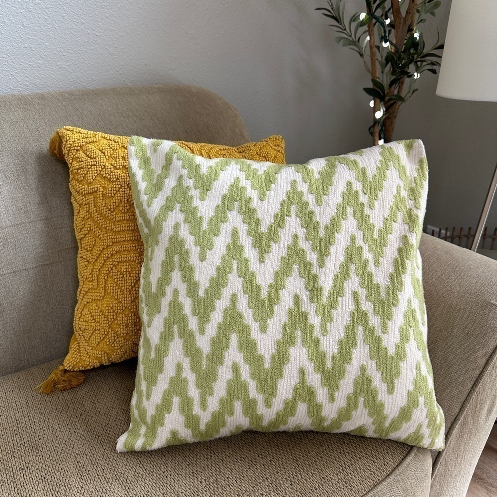 West elm boho chevron stitch green and cream accent pillow cover